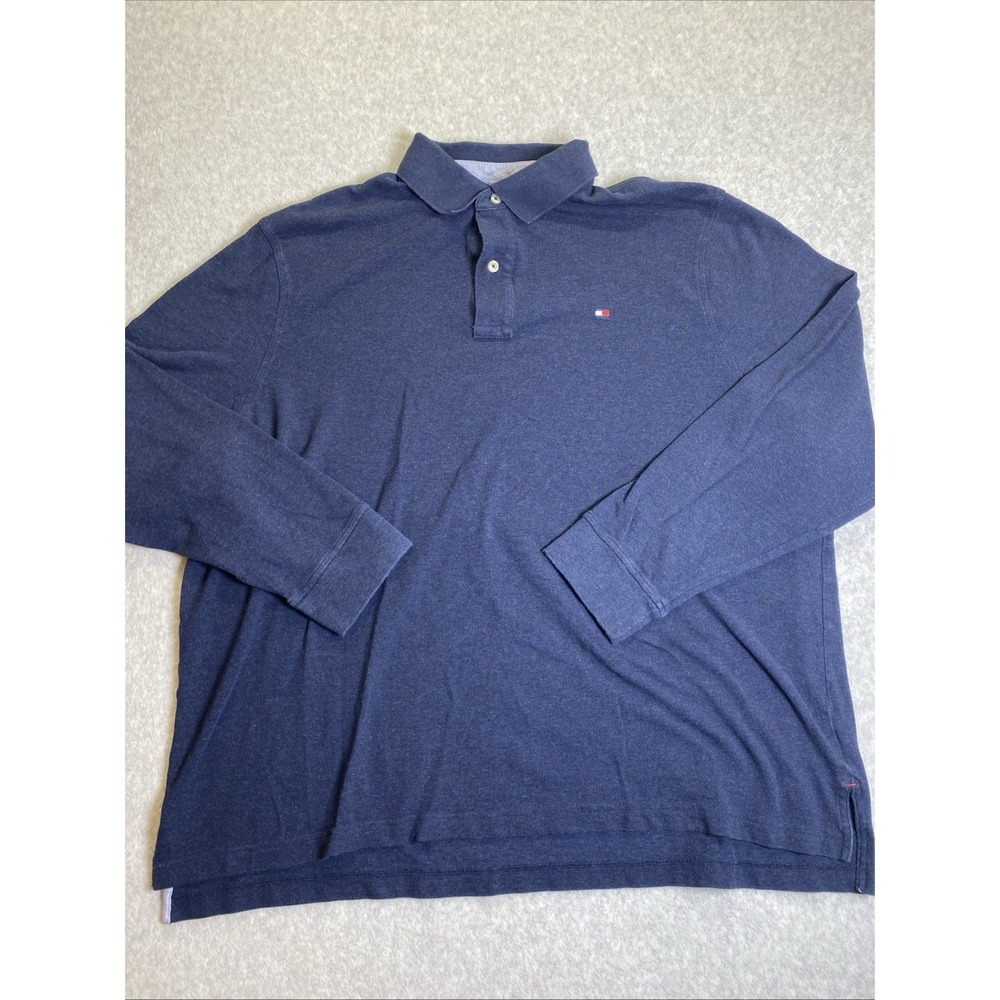 Tommy Hilfiger Long Sleeve Polo Shirt Mens 3XL Blue Cotton Casual Heathered Logo
